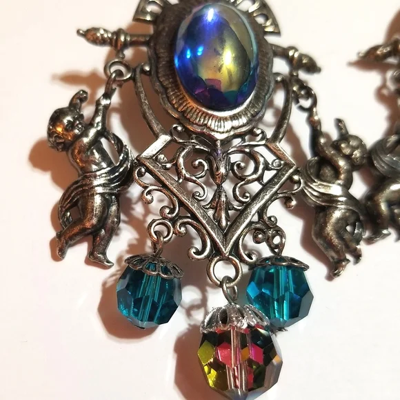 1980s Runway Style Cherub Aurora Borealis Long Earrings - Picture 3 of 7